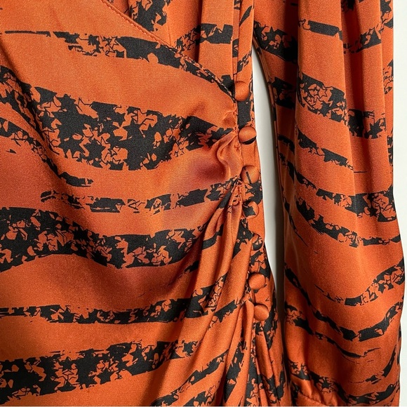 Anine Bing‎ Silk Wrap Penelope Dress XS Tiger Stripe Orange Long Sleeve Stars - Picture 11 of 16